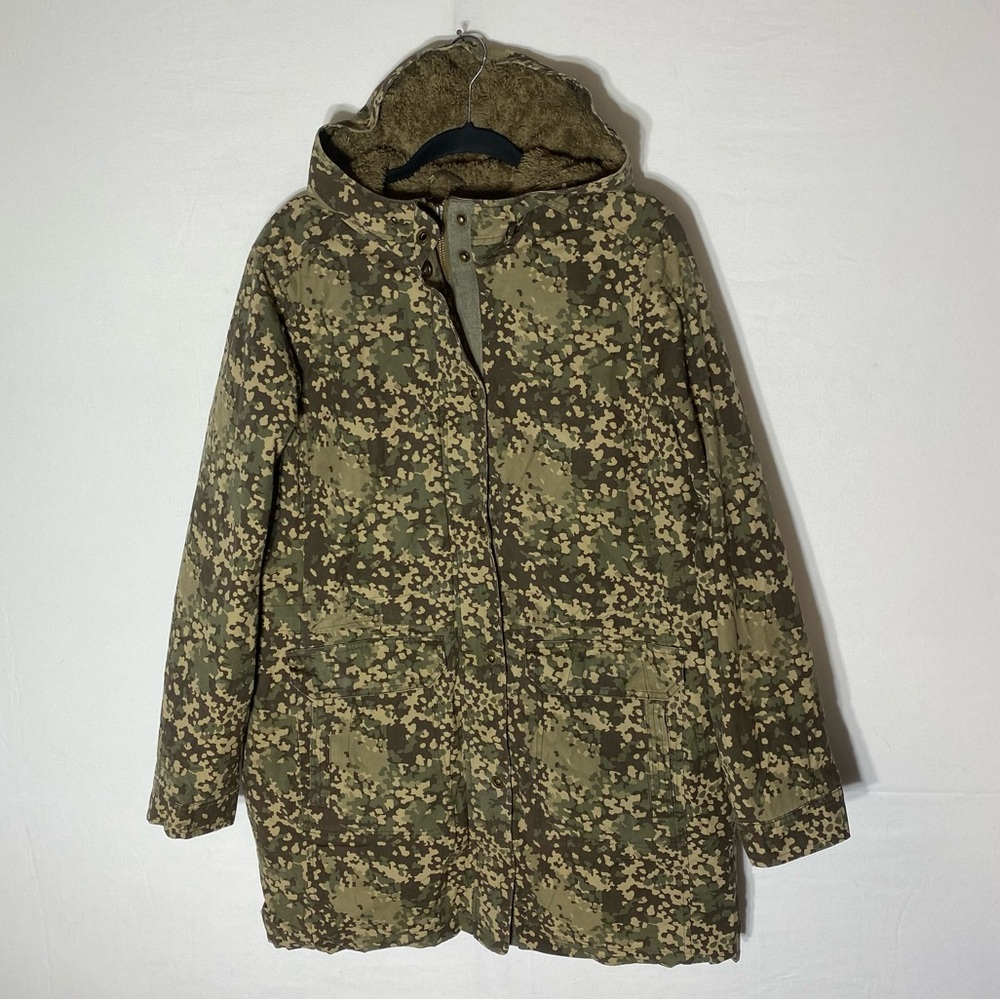 L.L. Bean Green Tan Camouflage Sherpa Lined Utility Style Chore Coat Jacket M